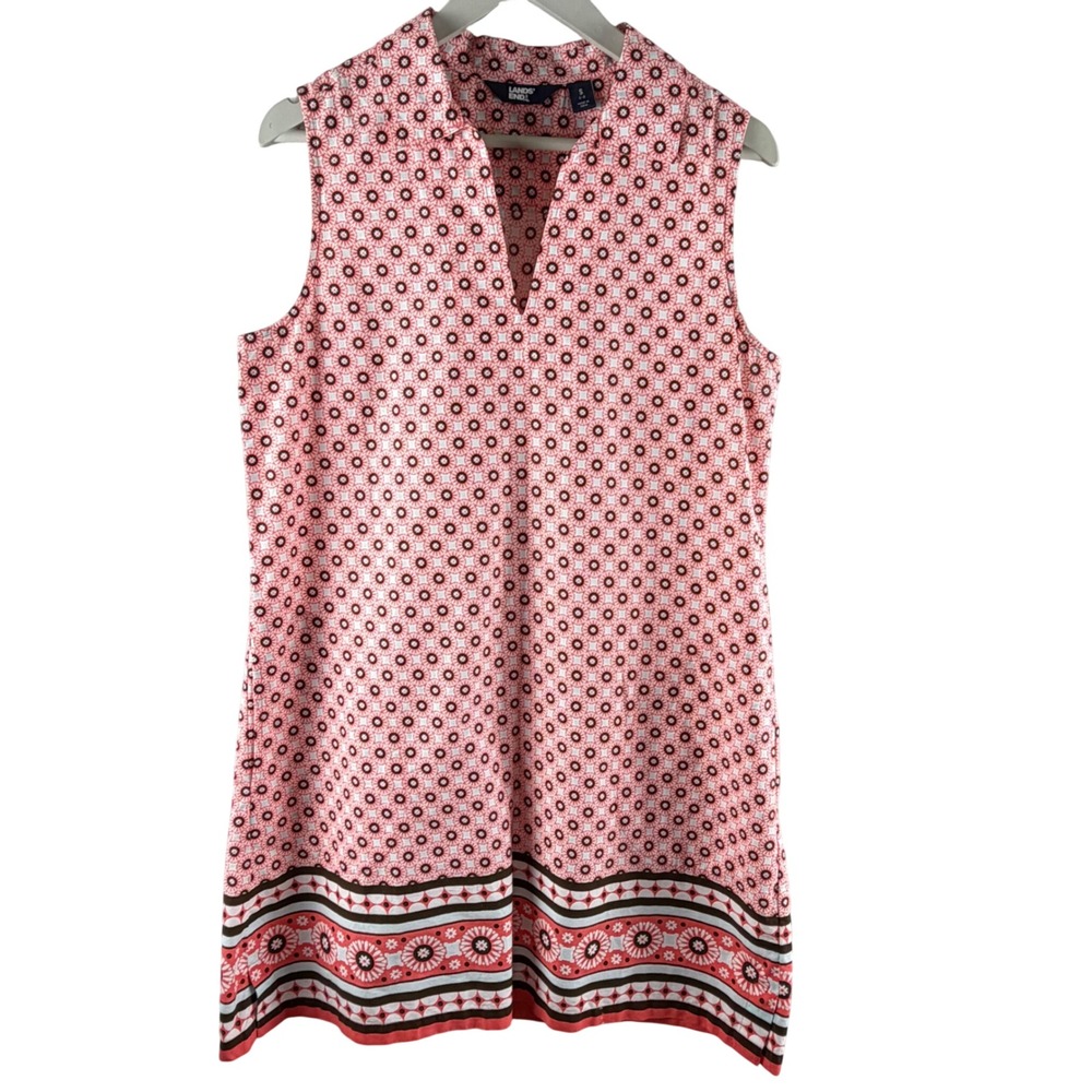 Lands' End Pink Geometric Medallion Sleeveless Shift‎ Dress Pockets Small 6-8